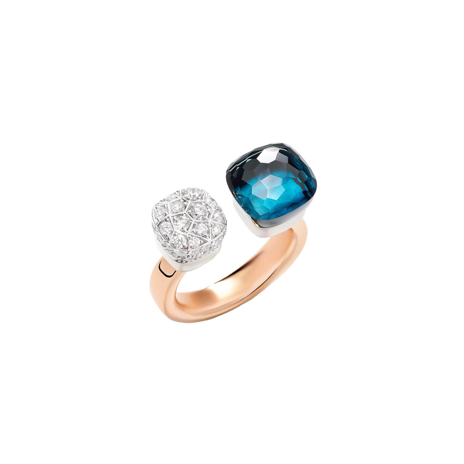 Bague Pomellato Nudo en or rose et blanc, diamants et Topaze Blue London
