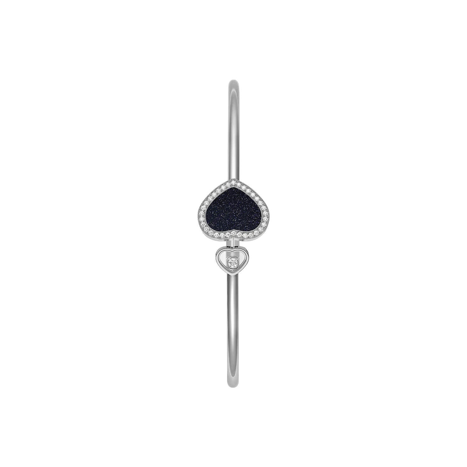 Bracelet Jonc Chopard Happy Hearts en or blanc, diamants et aventurine (M)