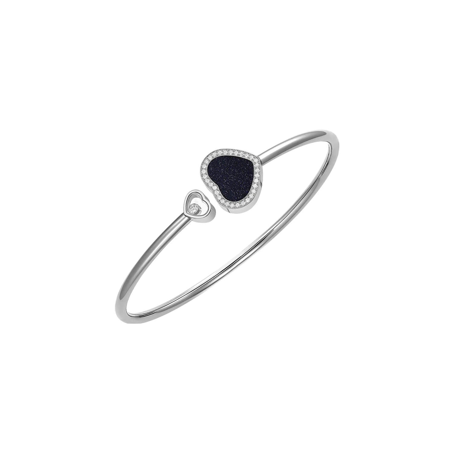 Bracelet Jonc Chopard Happy Hearts en or blanc, diamants et aventurine (M)