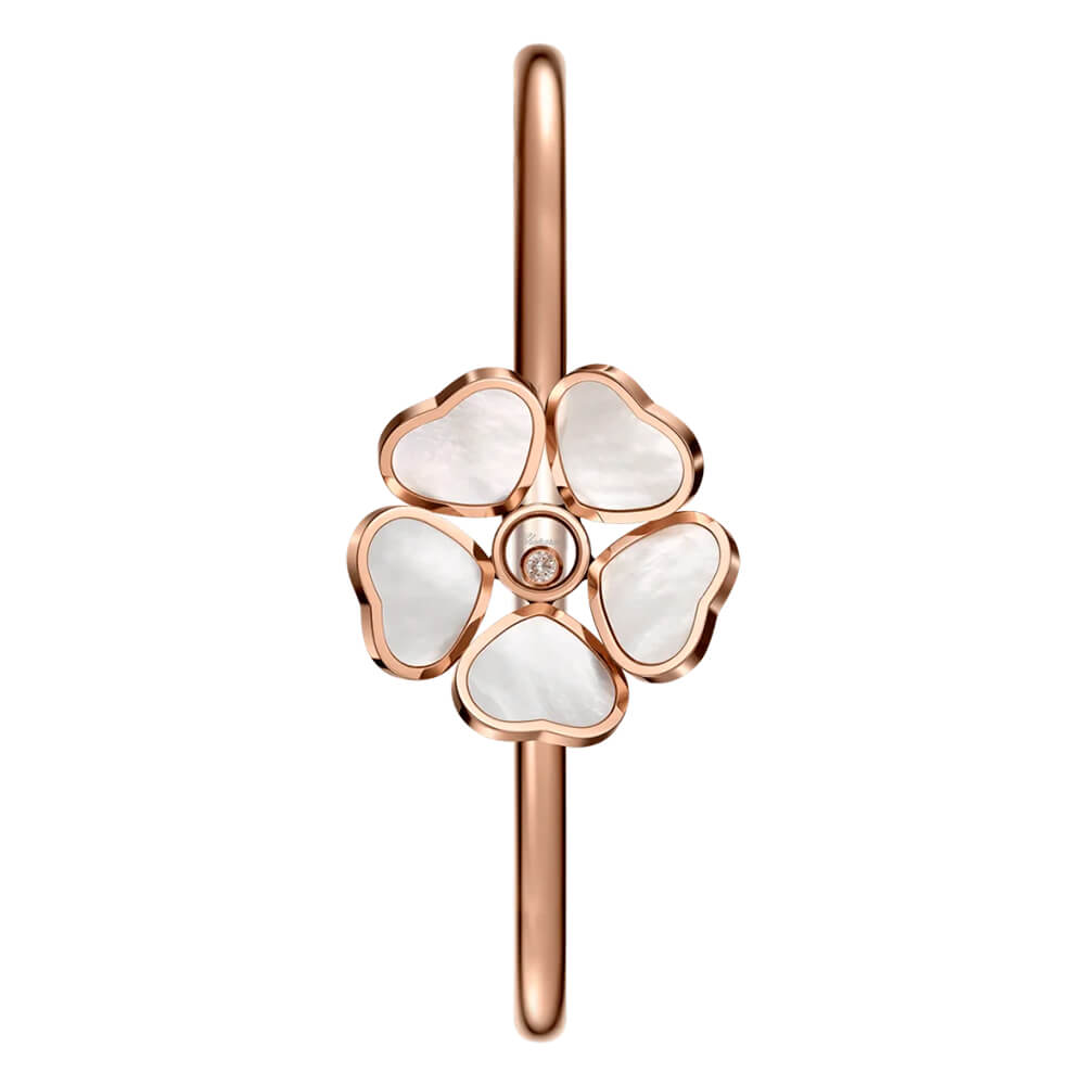 Bracelet jonc Chopard Happy Hearts Flowers en or rose, nacre et diamants (S)