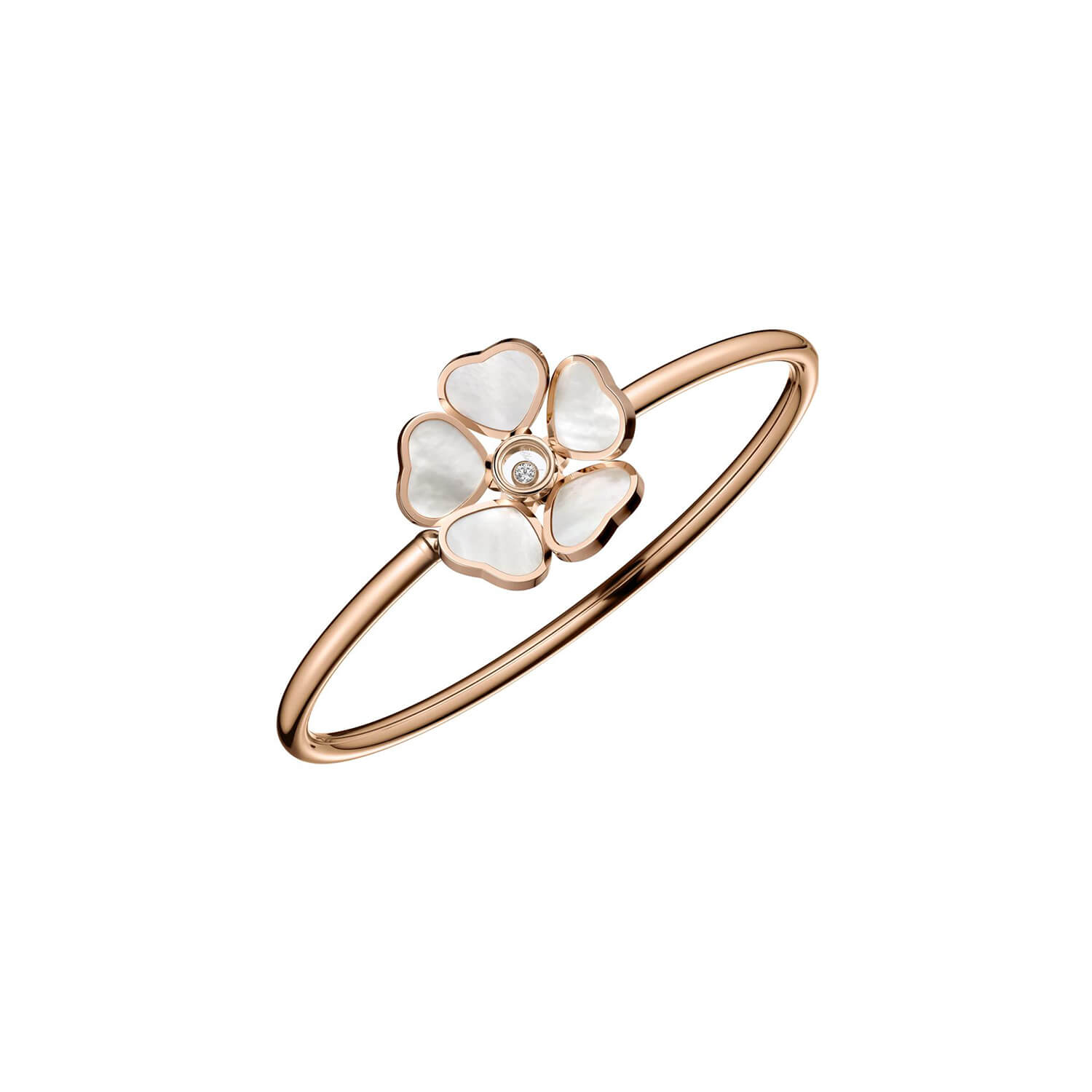 Bracelet jonc Chopard Happy Hearts Flowers en or rose, nacre et diamants (S)
