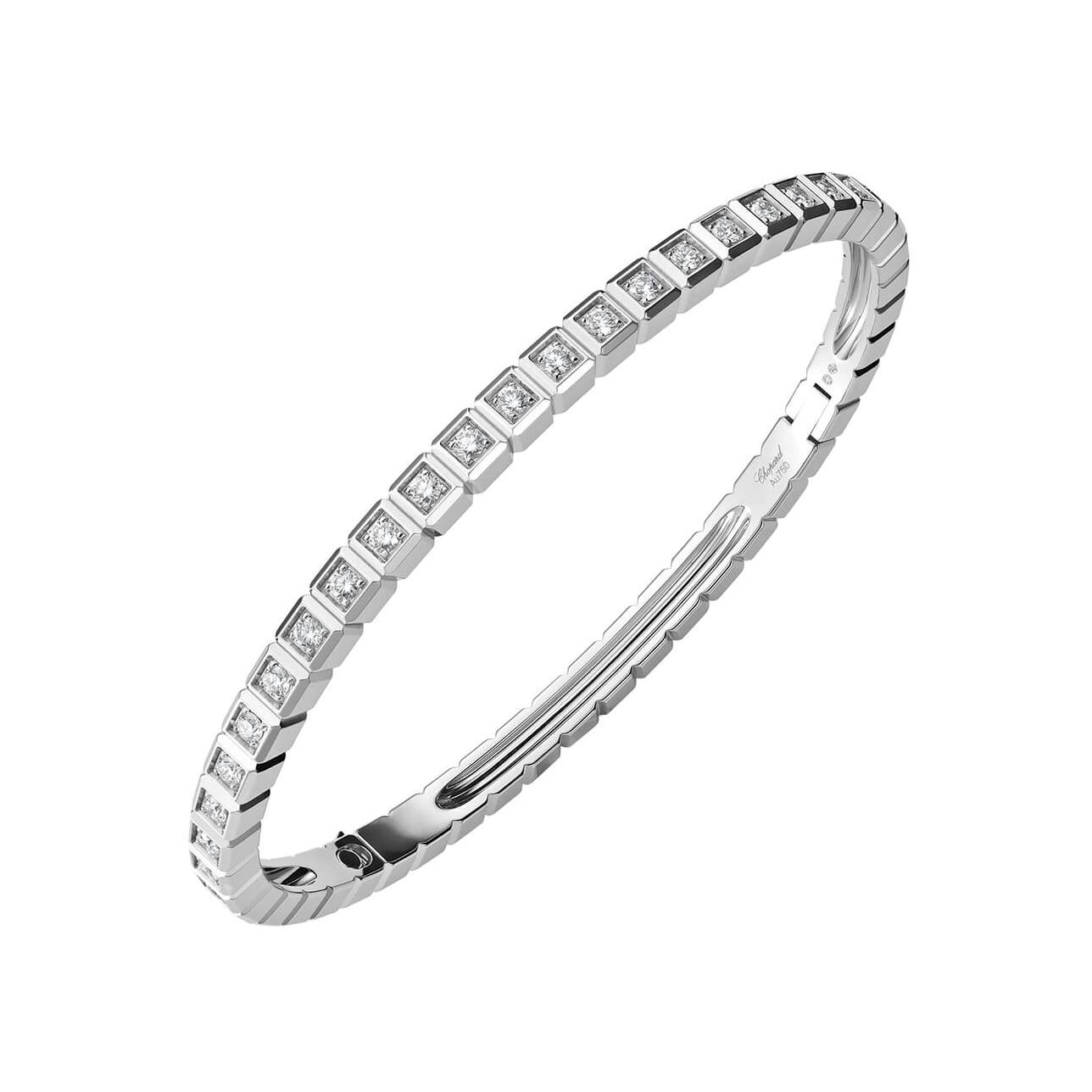 Bracelet jonc Chopard Ice Cube en or blanc éthique serti de diamants, taille M