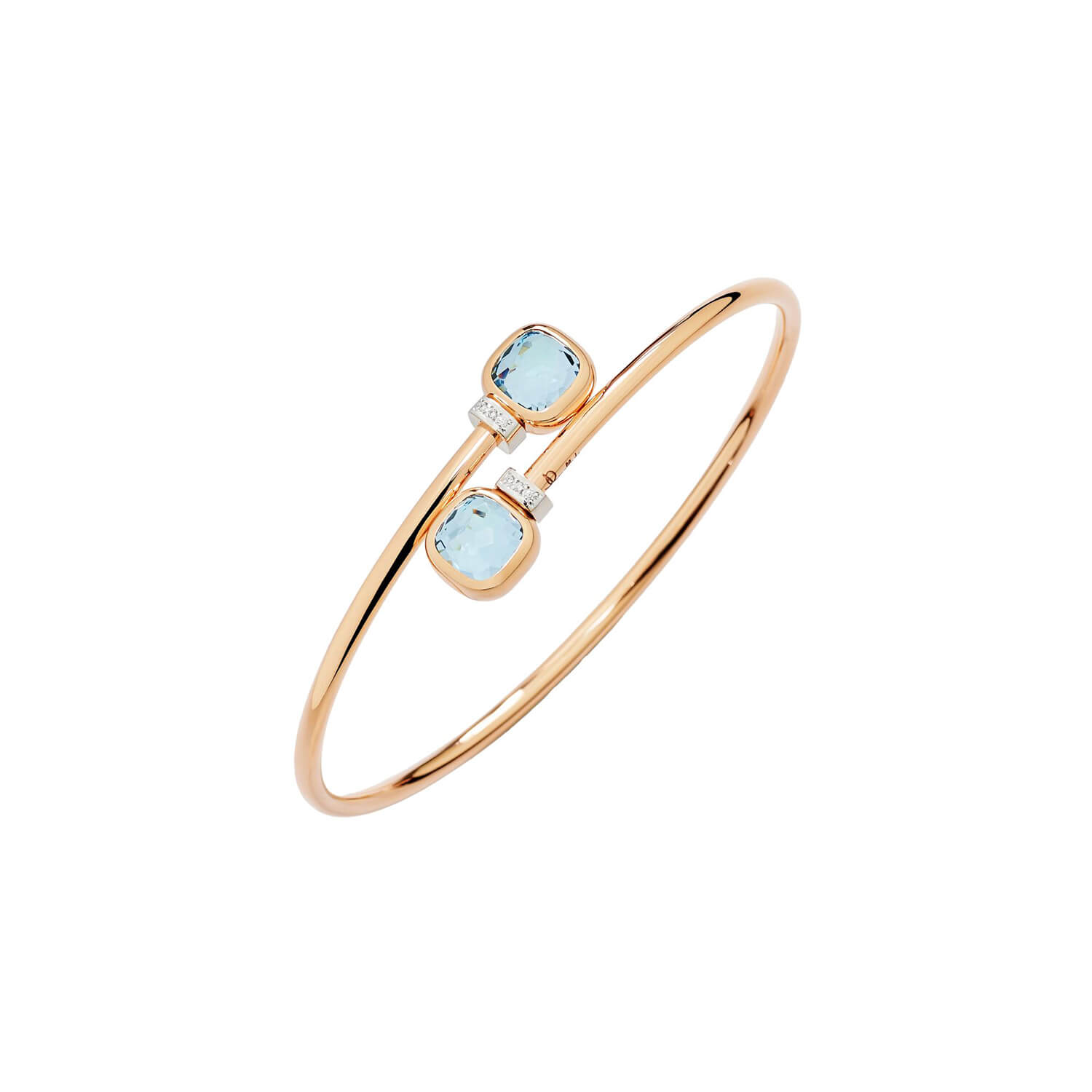 Bracelet Pomellato Nudo Jonc Mini en or rose et blanc, topazes bleu ciel et diamants