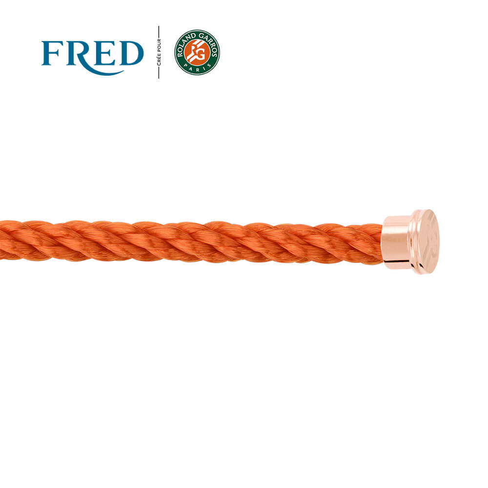 Câble FRED interchangeable Grand Modèle en corderie terracotta avec embouts en acier plaqué or rose #FREDxRolandGarros