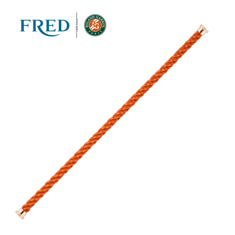 Câble FRED interchangeable Grand Modèle en corderie terracotta avec embouts en acier plaqué or rose #FREDxRolandGarros