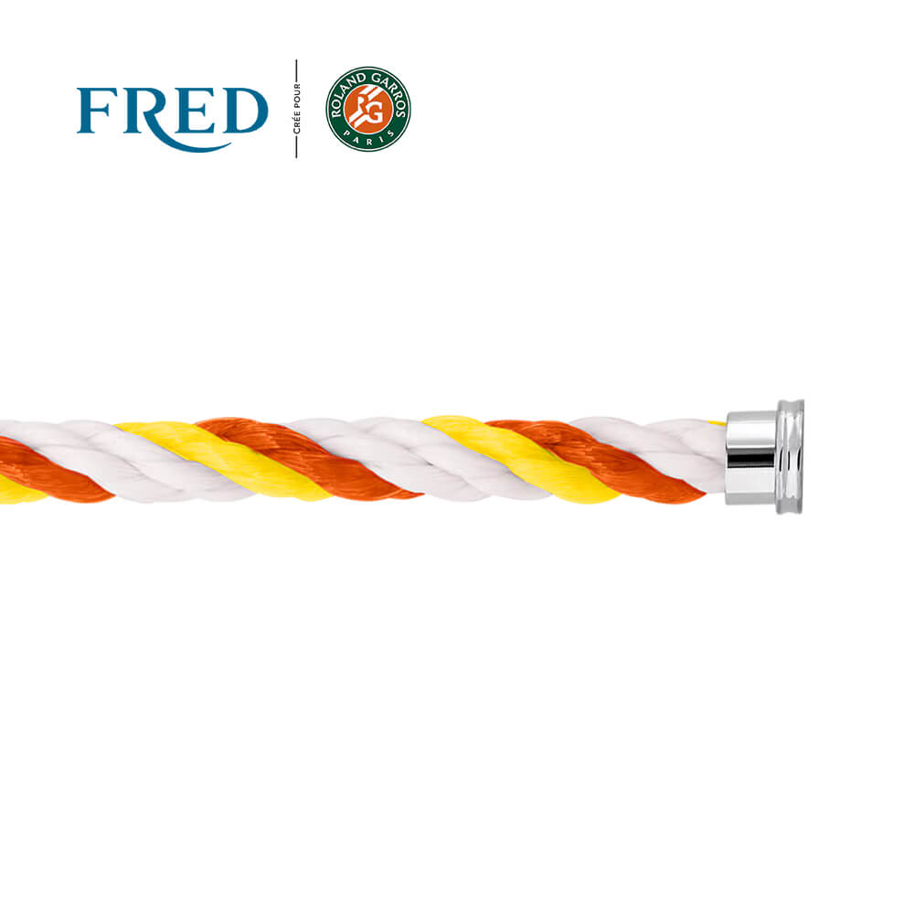 Câble FRED interchangeable Grand Modèle en corderie terracotta, blanc et jaune avec embouts en acier #FREDxRolandGarros