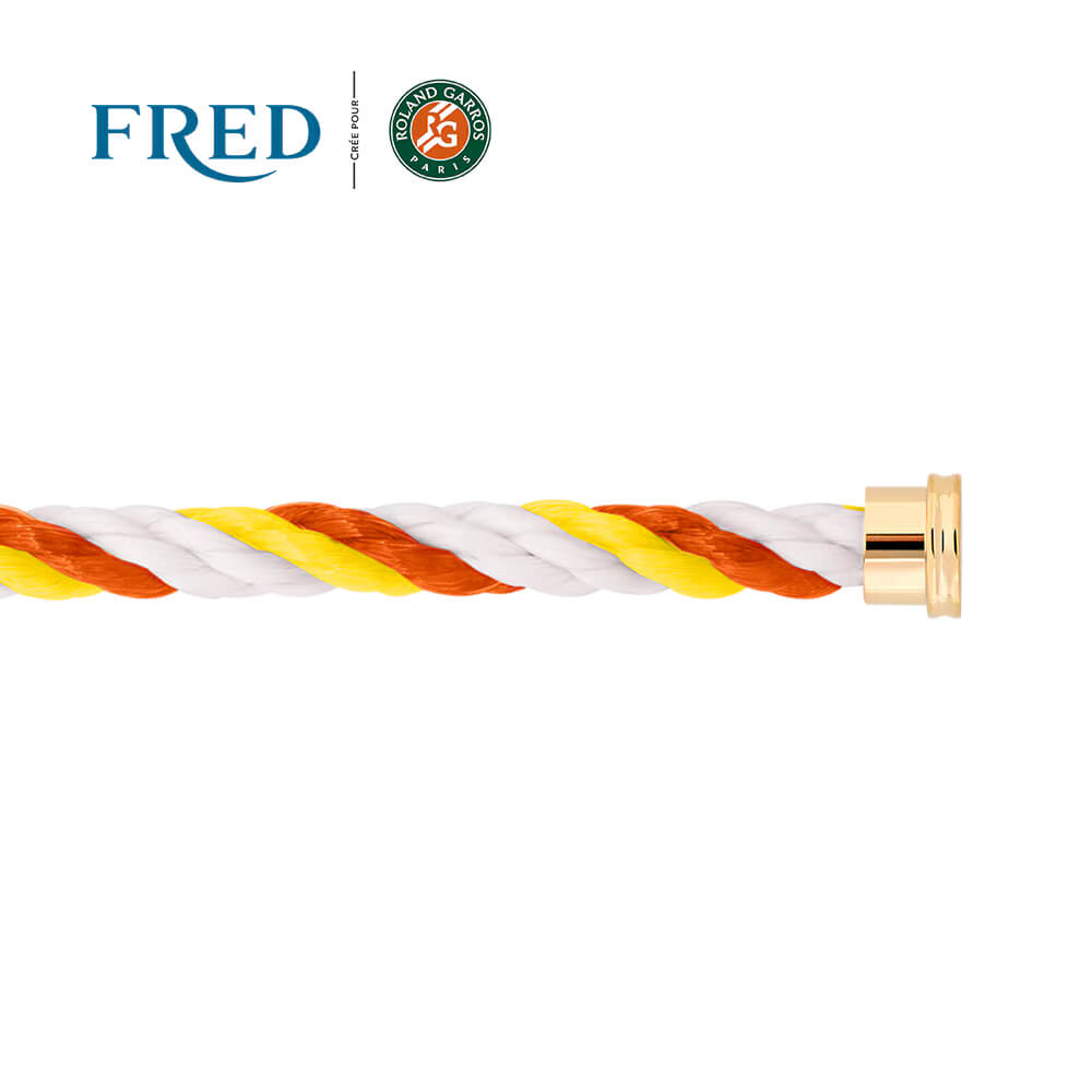 Câble FRED interchangeable Grand Modèle en corderie terracotta, blanc et jaune avec embouts en acier plaqué or jaune #FREDxRolandGarros