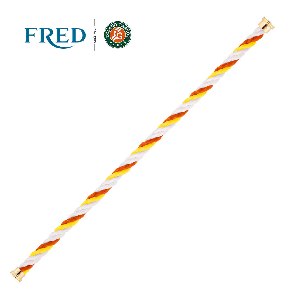 Câble FRED interchangeable Grand Modèle en corderie terracotta, blanc et jaune avec embouts en acier plaqué or jaune #FREDxRolandGarros