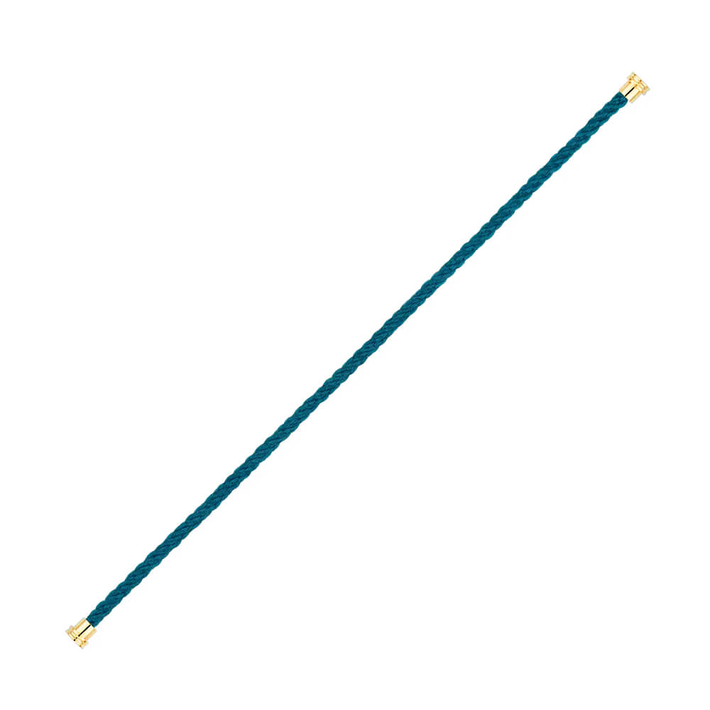 Câble FRED interchangeable Moyen Modèle en corderie bleu riviera, embouts acier plaqué or jaune
