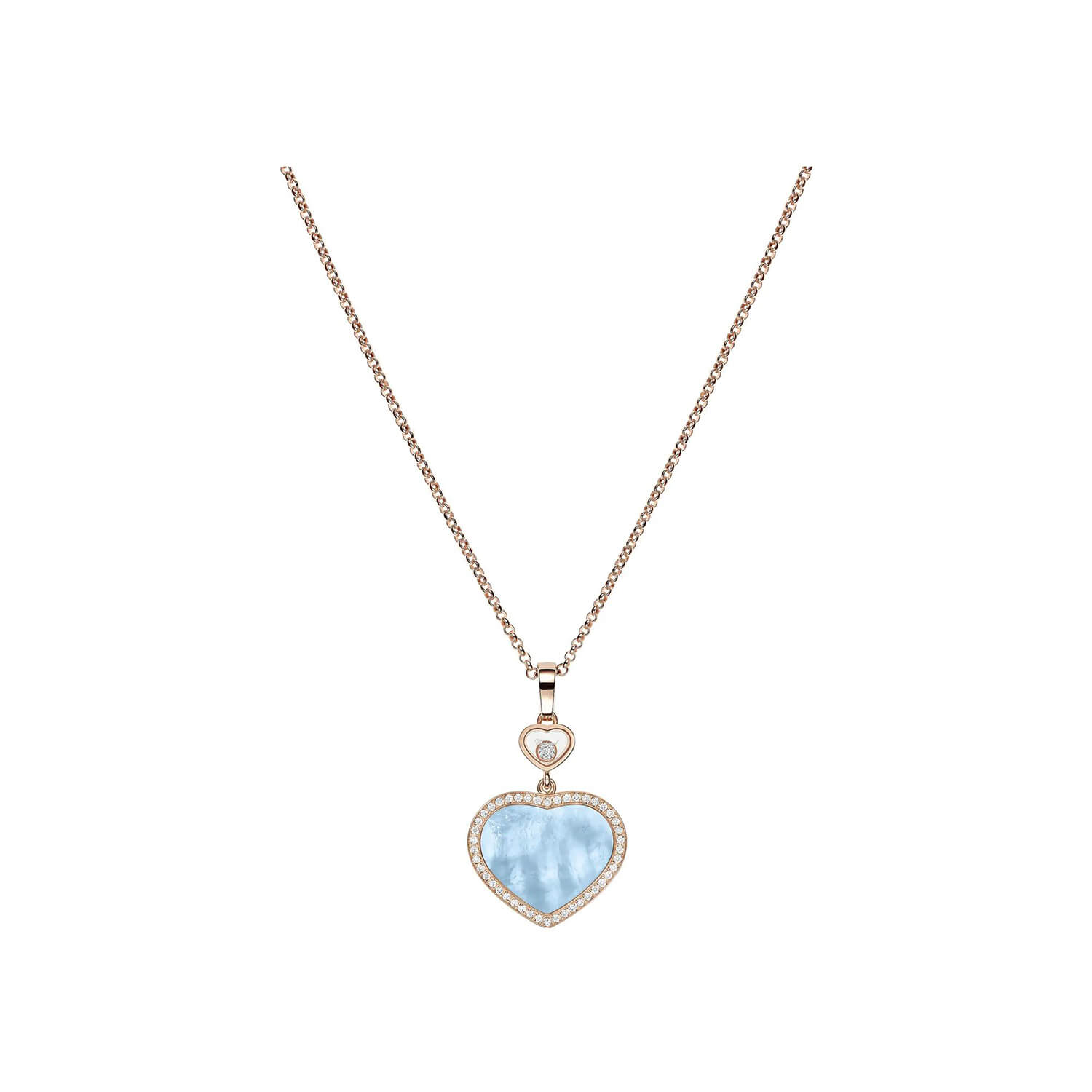 Pendentif Chopard Happy Hearts en or rose, diamants et nacre turquoise
