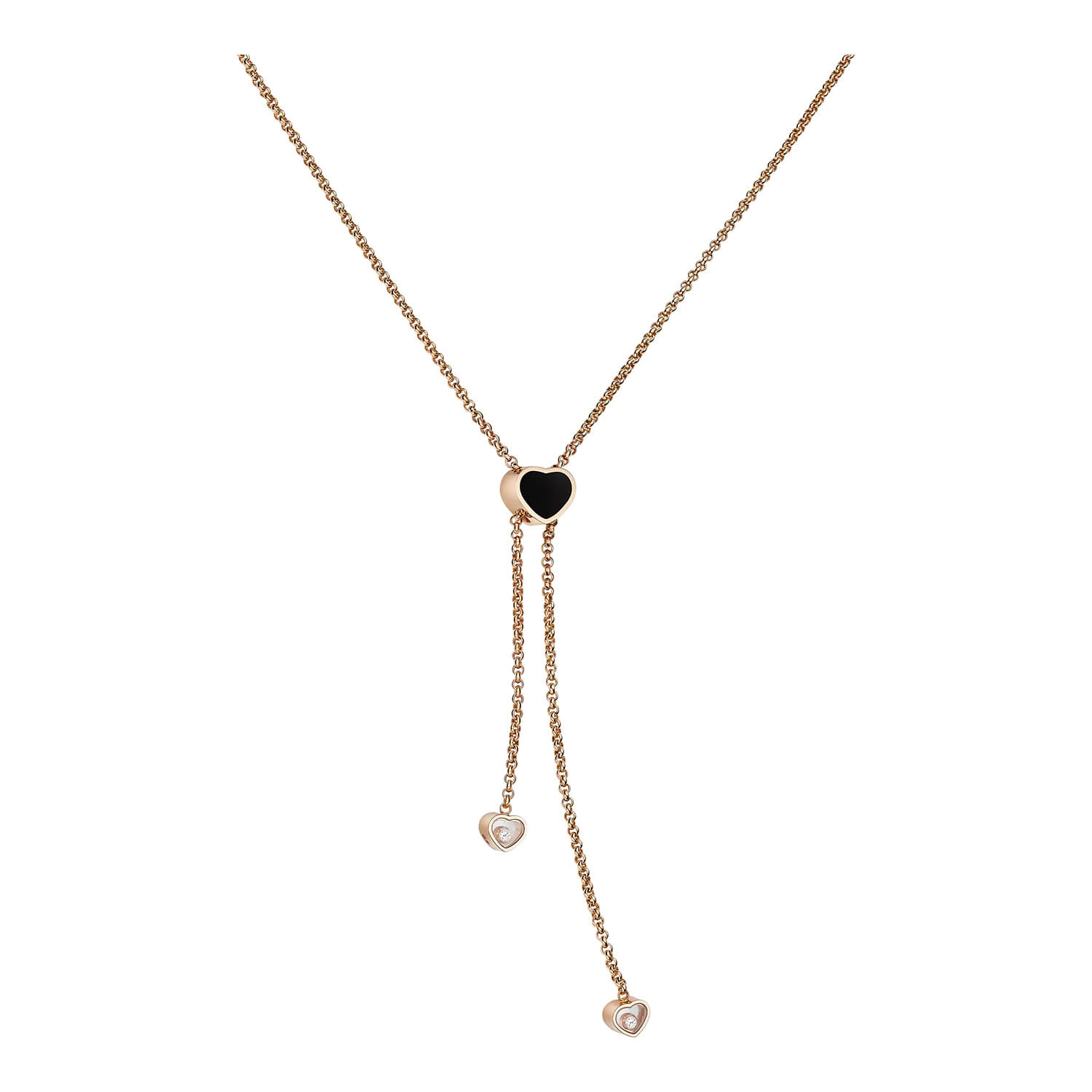 Collier Chopard Happy Hearts en or rose, diamants et onyx