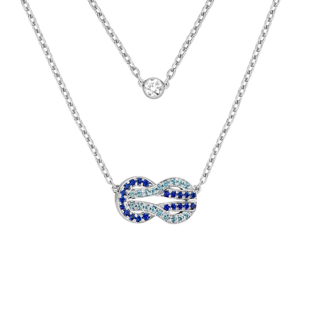 Collier FRED Chance Infinie Moyen Modèle en or blanc, diamant, saphirs et topazes