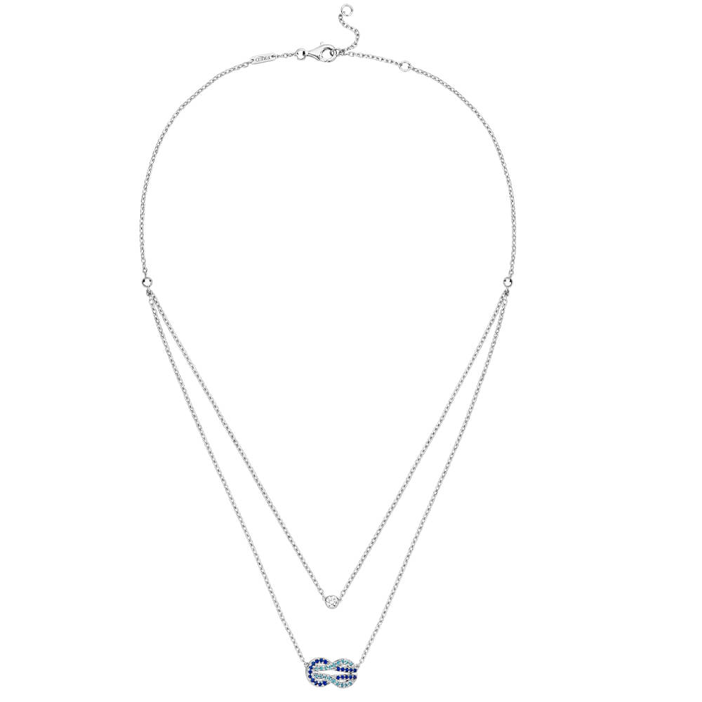 Collier FRED Chance Infinie Moyen Modèle en or blanc, diamant, saphirs et topazes