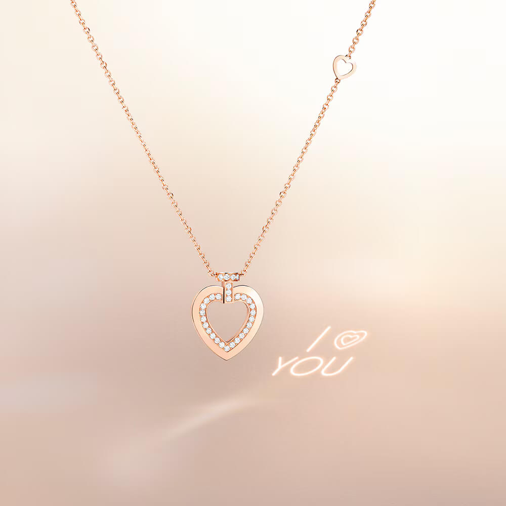 Collier FRED &#34;I Love You&#34; Pretty Woman Sunlight Message en or rose et diamants