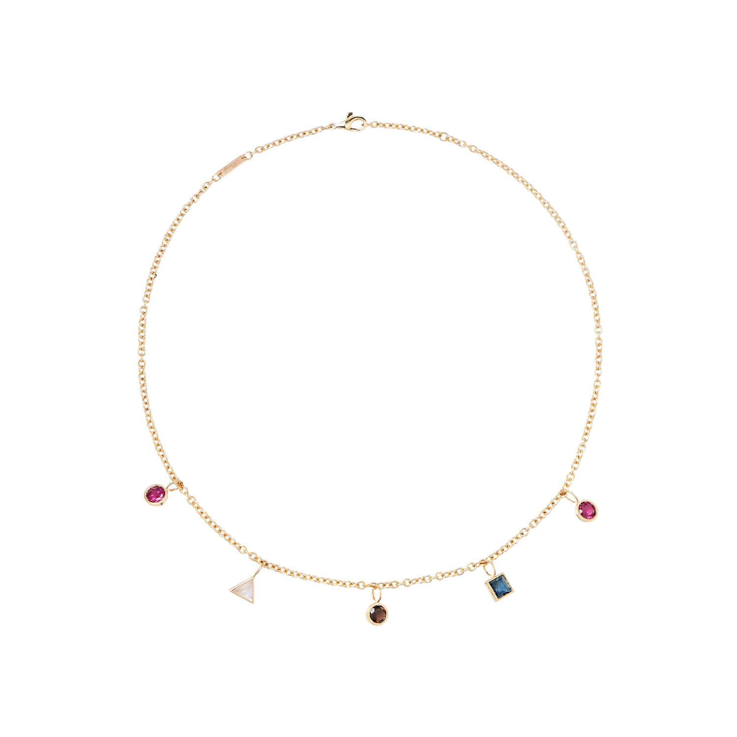 Collier Poiray Lolita en or jaune, rhodolites, topaze blue London, quartz fumé et pierre de lune