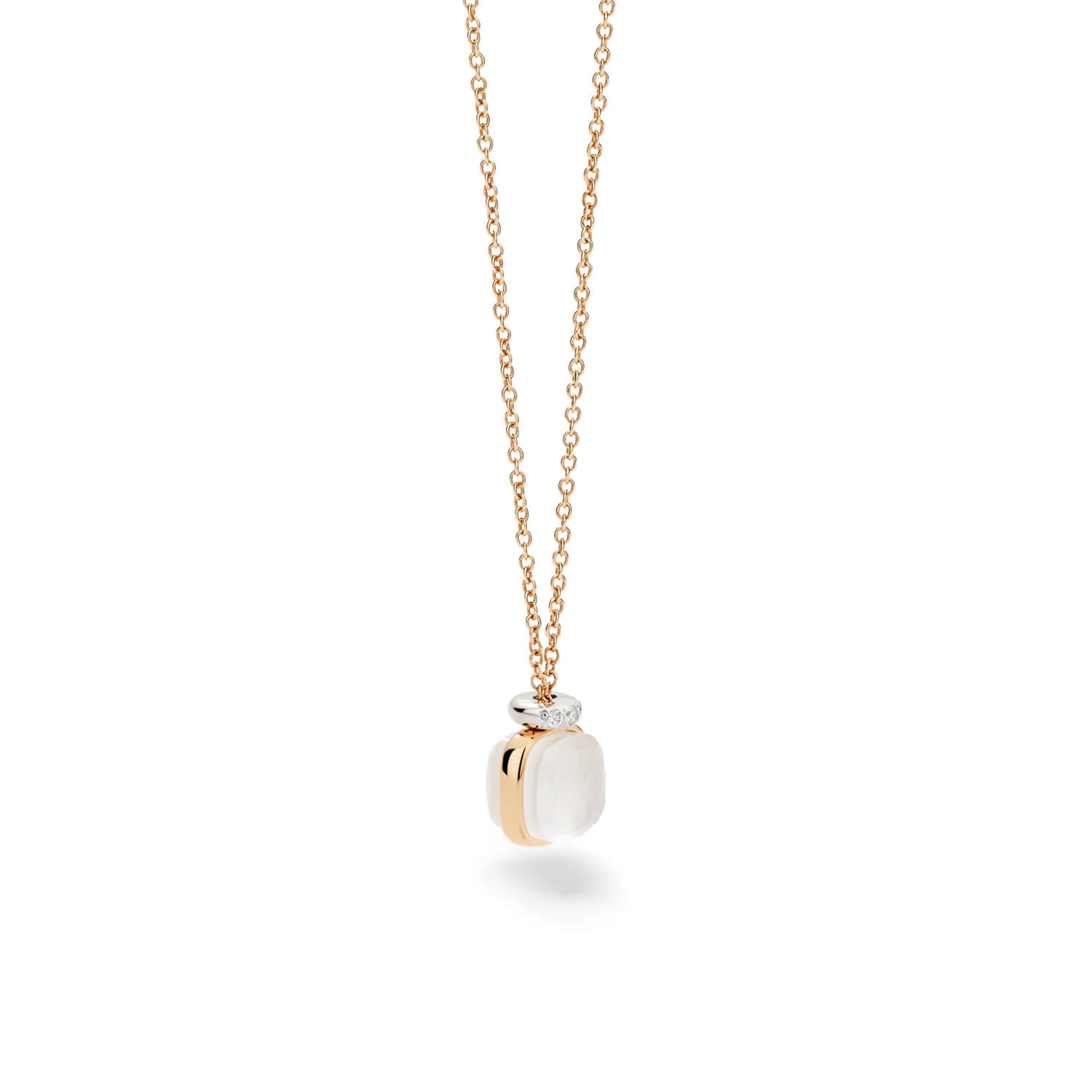 Collier Pomellato Nudo Mini en or rose, or blanc, diamants et quartz laiteux
