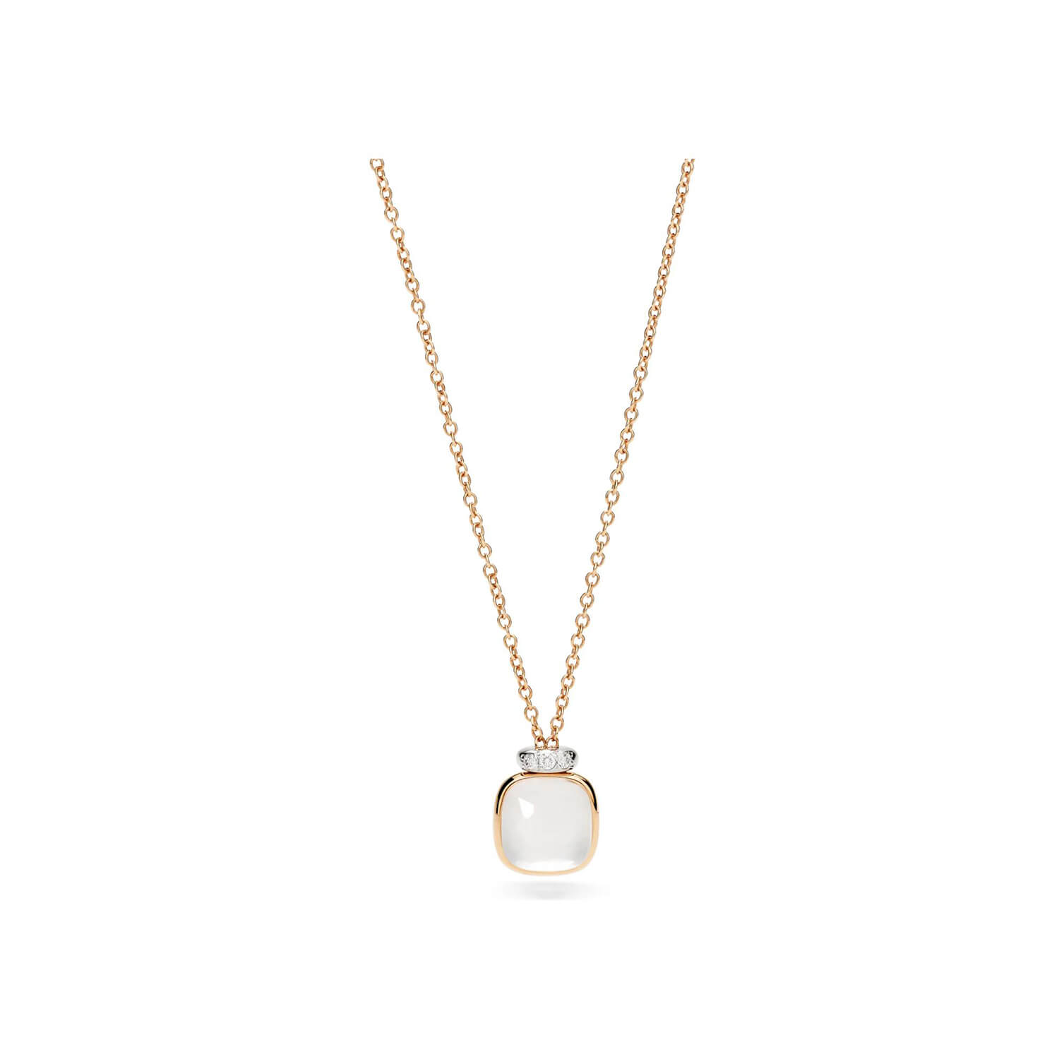 Collier Pomellato Nudo Mini en or rose, or blanc, diamants et quartz laiteux