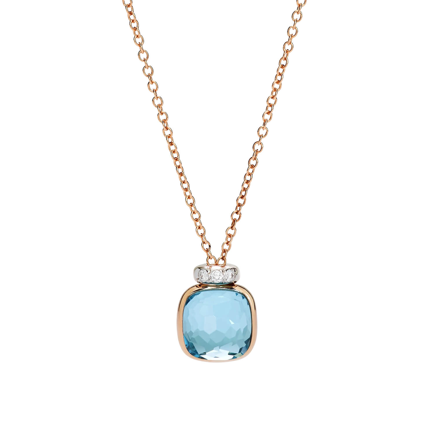Collier Pomellato Nudo Mini en or rose, or blanc, diamants et topaze bleu ciel