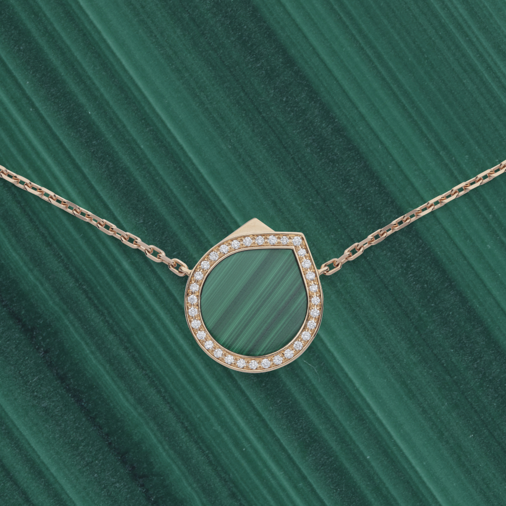 Collier Repossi Antifer en or rose, diamants et malachite