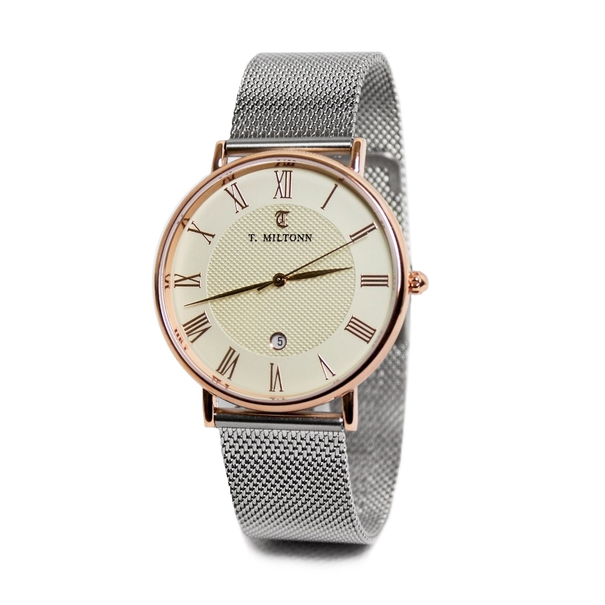 Achat Montre Audacieuse 40mm boîtier plaqué or rose bracelet maille  milanaise acier