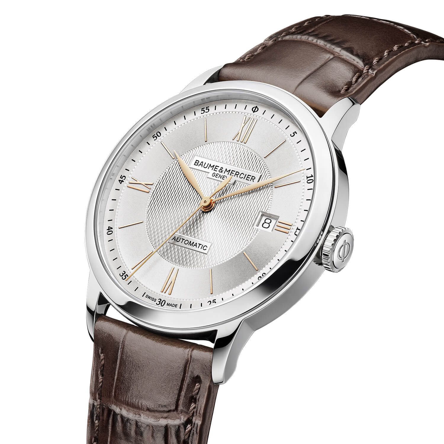 Montre Baume & Mercier Classima 10853 cadran Argent bracelet Cuir façon crocodile M0A10853