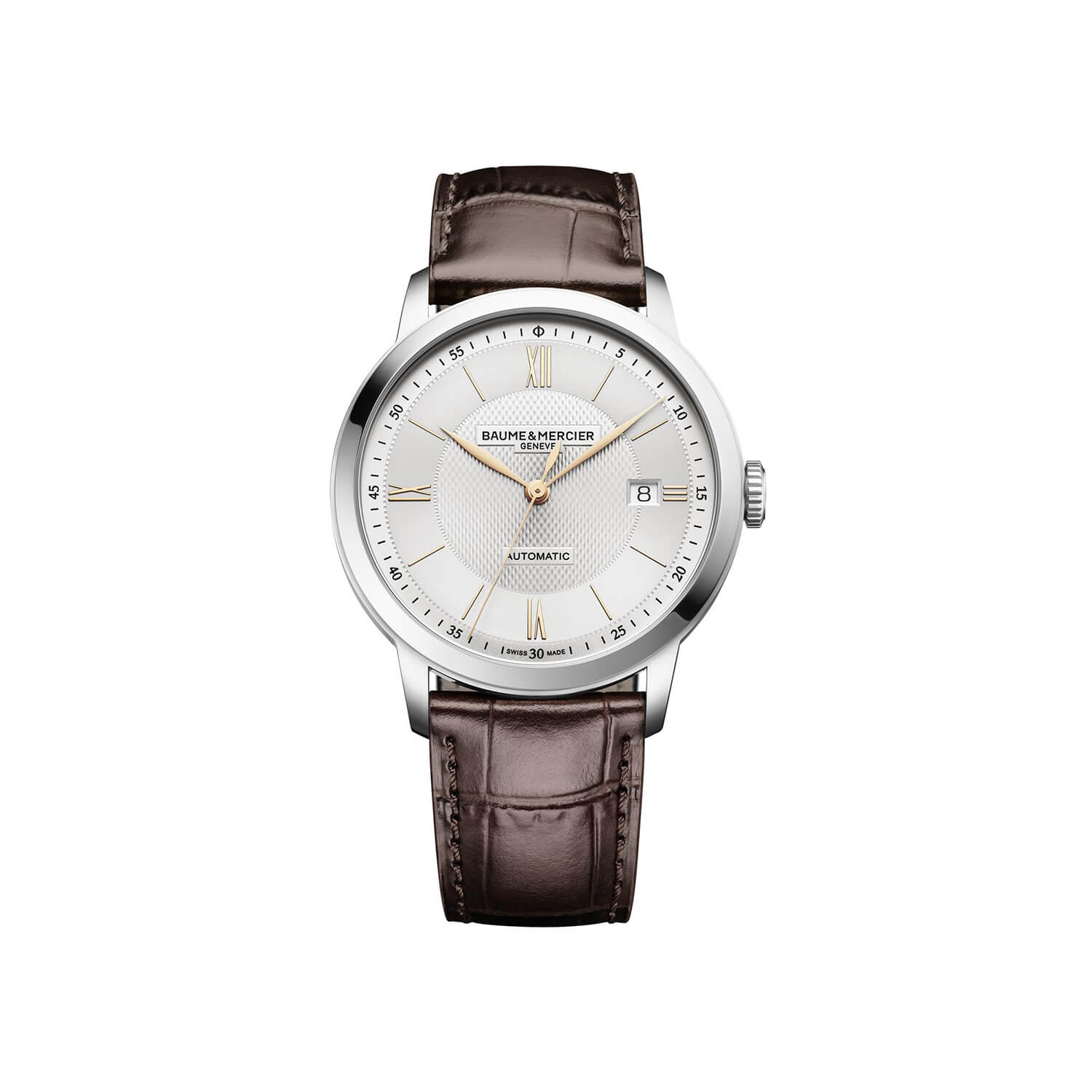 Montre Baume & Mercier Classima 10853 cadran Argent bracelet Cuir façon crocodile M0A10853