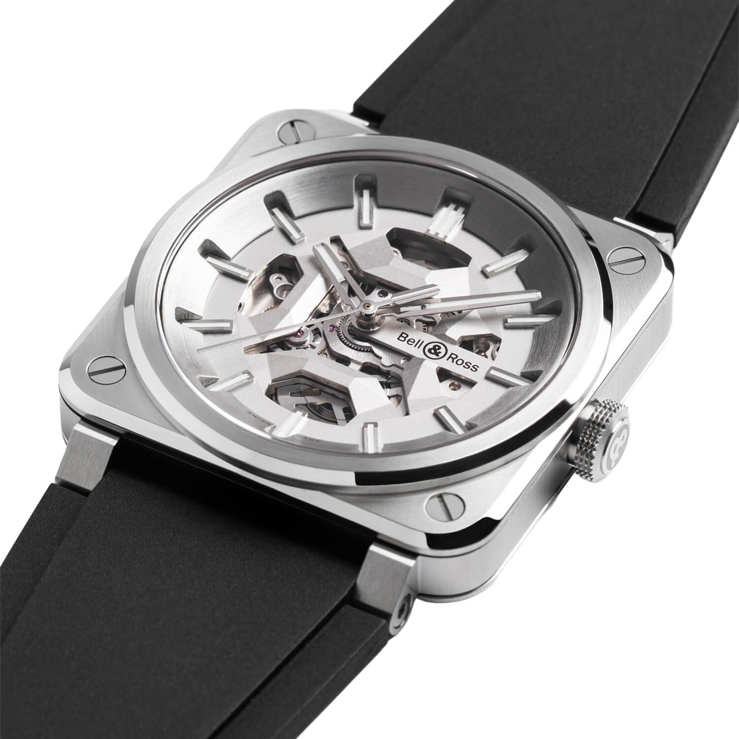 Montre Bell & Ross BR-03 Skeleton Grey Steel Édition Limitée cadran Argent bracelet Caoutchouc/Nato BR03A-GR-SKST/SRB