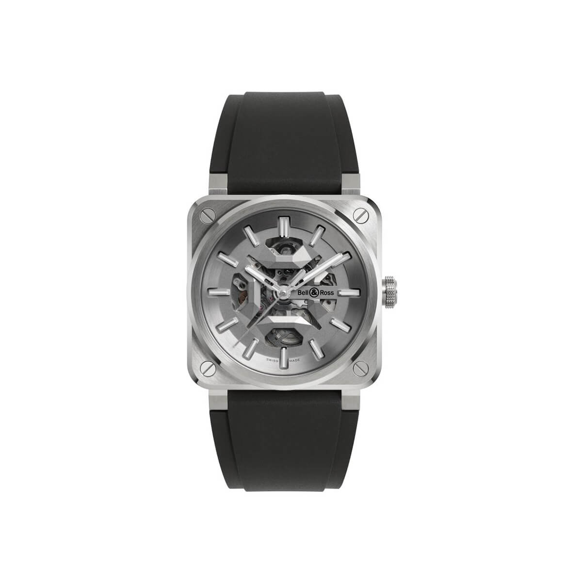 Montre Bell & Ross BR-03 Skeleton Grey Steel Édition Limitée cadran Argent bracelet Caoutchouc/Nato BR03A-GR-SKST/SRB