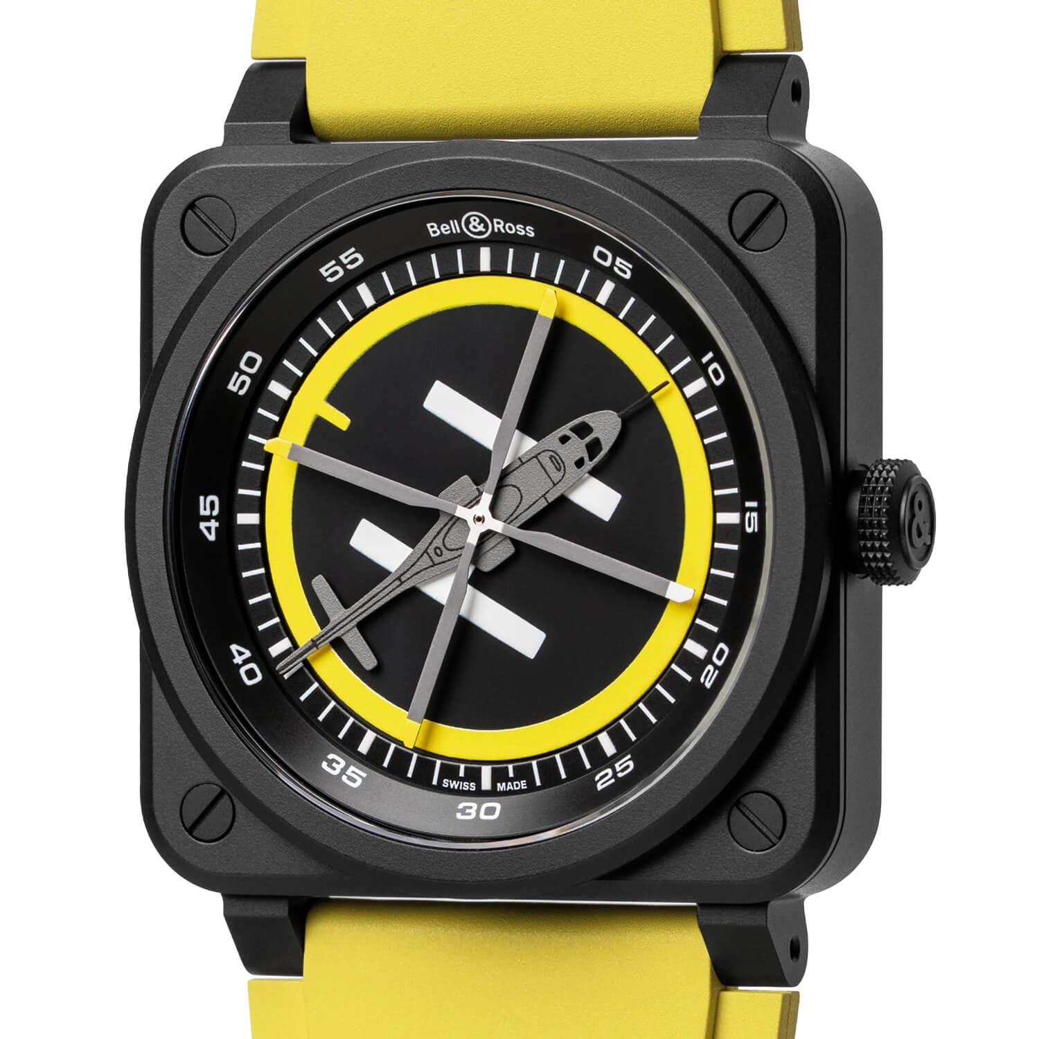 Montre Bell & Ross BR-03 Helipad Édition Limitée cadran Noir bracelet Caoutchouc/Textile BR03A-HE-CE/SRB