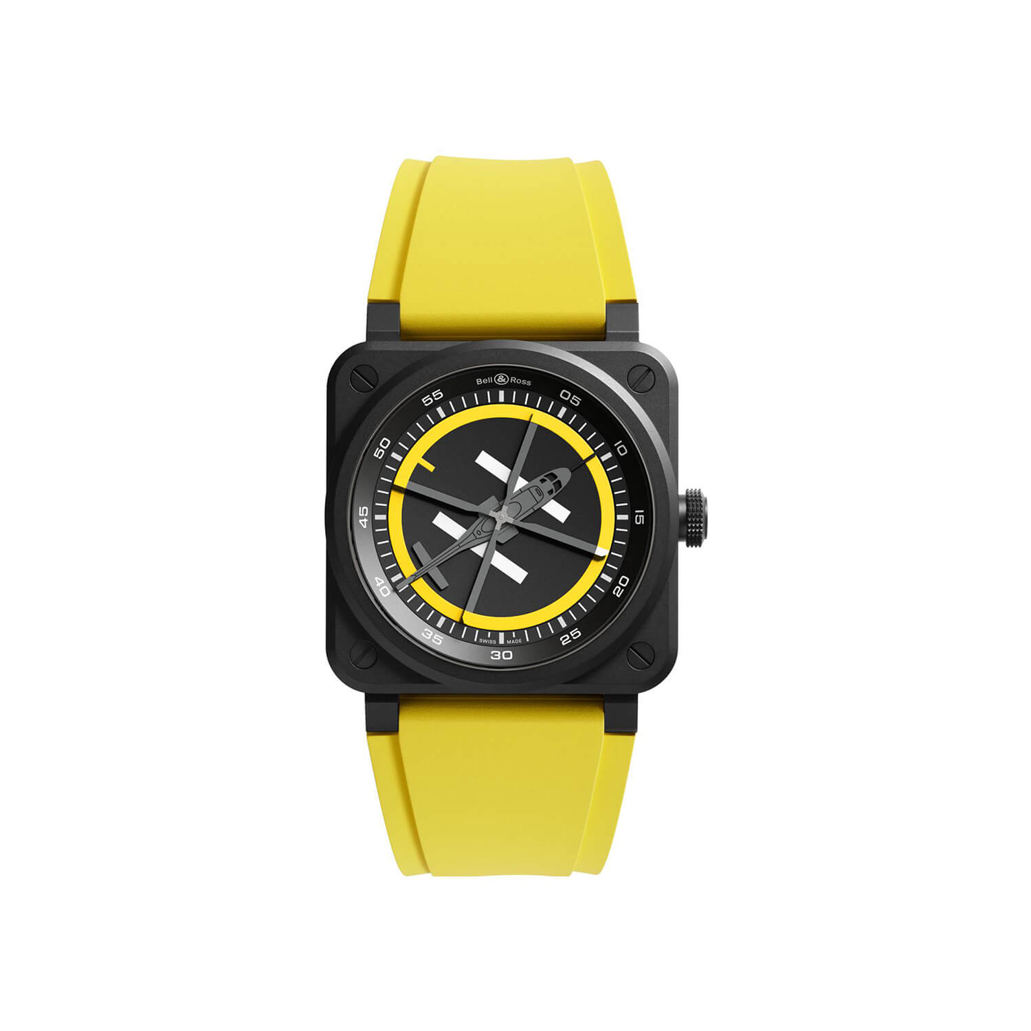 Montre Bell & Ross BR-03 Helipad Édition Limitée cadran Noir bracelet Caoutchouc/Textile BR03A-HE-CE/SRB
