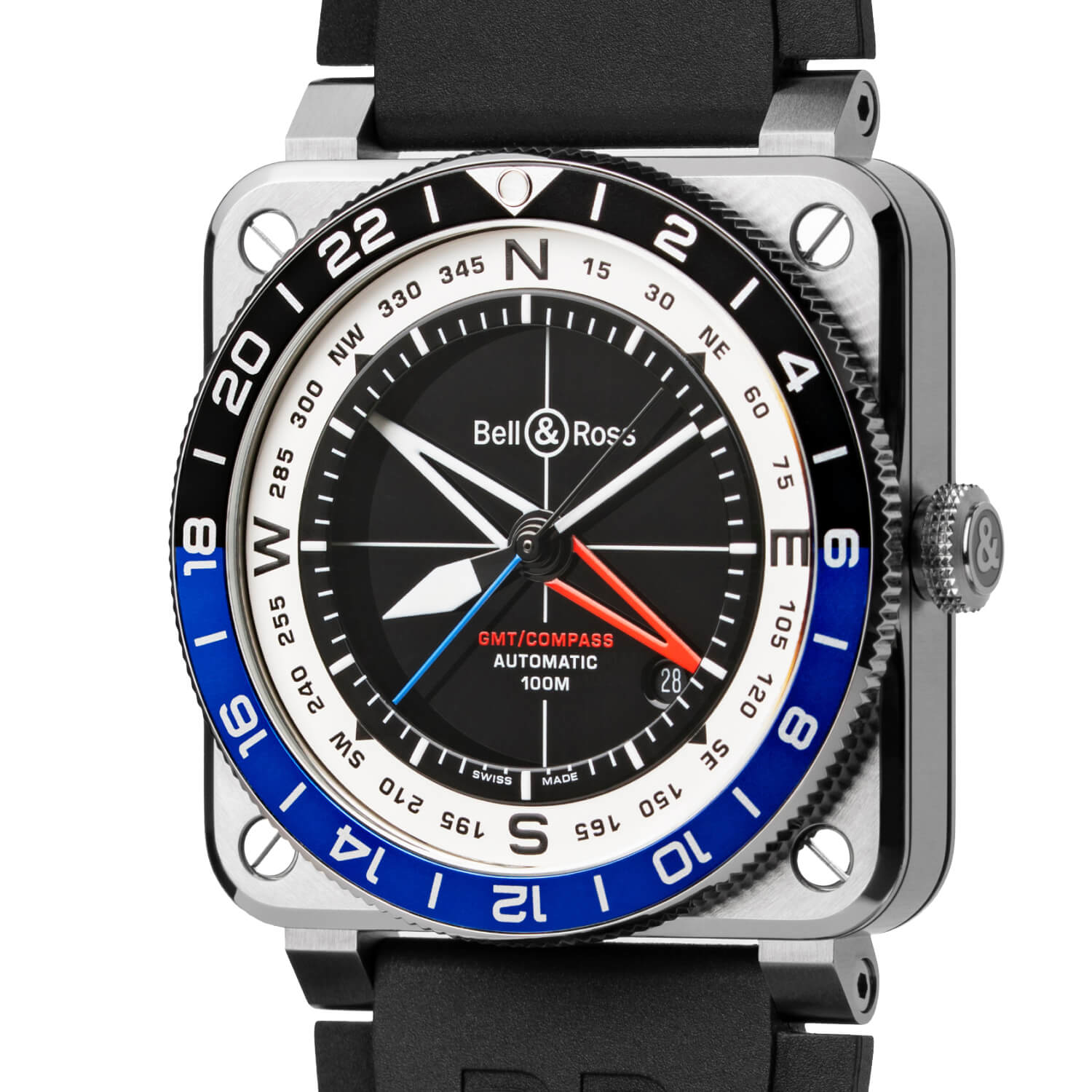 Montre Bell & Ross BR-03 GMT Compass Édition Limitée cadran Noir bracelet Caoutchouc/Synthétique BR0393-COM-ST/SRB