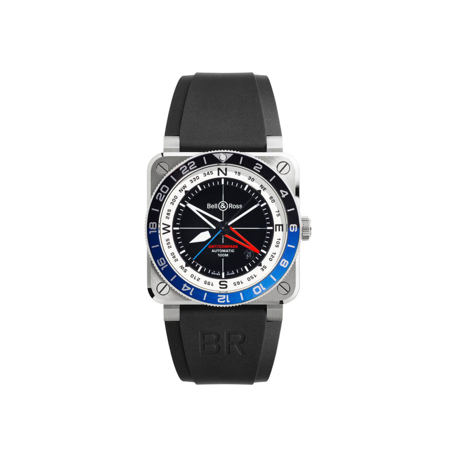 Montre Bell & Ross BR-03 GMT Compass Édition Limitée cadran Noir bracelet Caoutchouc/Synthétique BR0393-COM-ST/SRB