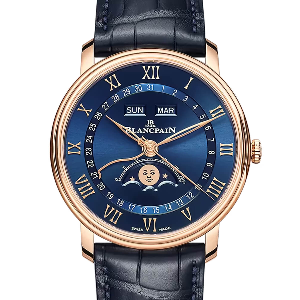 Boîtier rond et profil fin d’une montre Blancpain Villeret