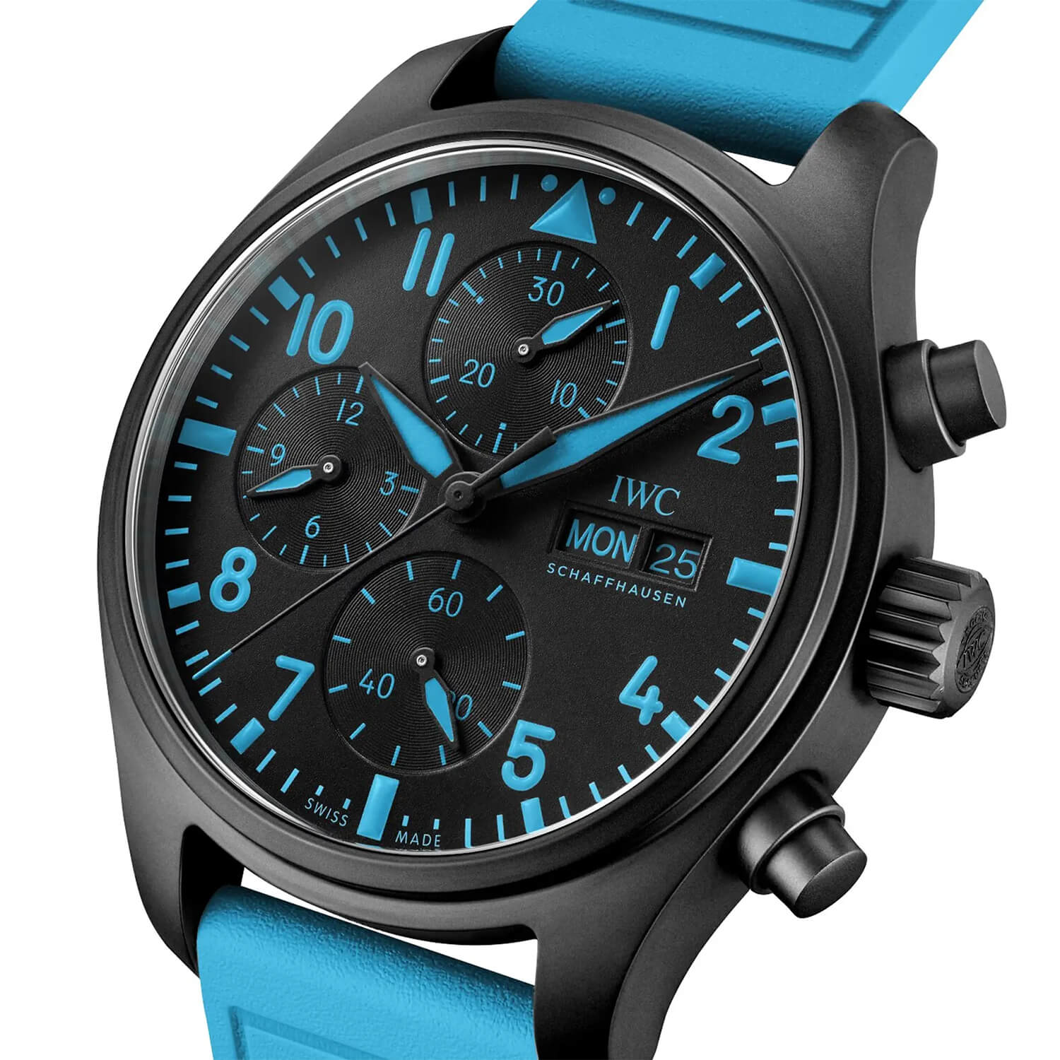 Montre IWC Schaffhausen Montre d'Aviateur Chronographe 41 George Russell Édition Limitée cadran Noir bracelet Caoutchouc IW389411