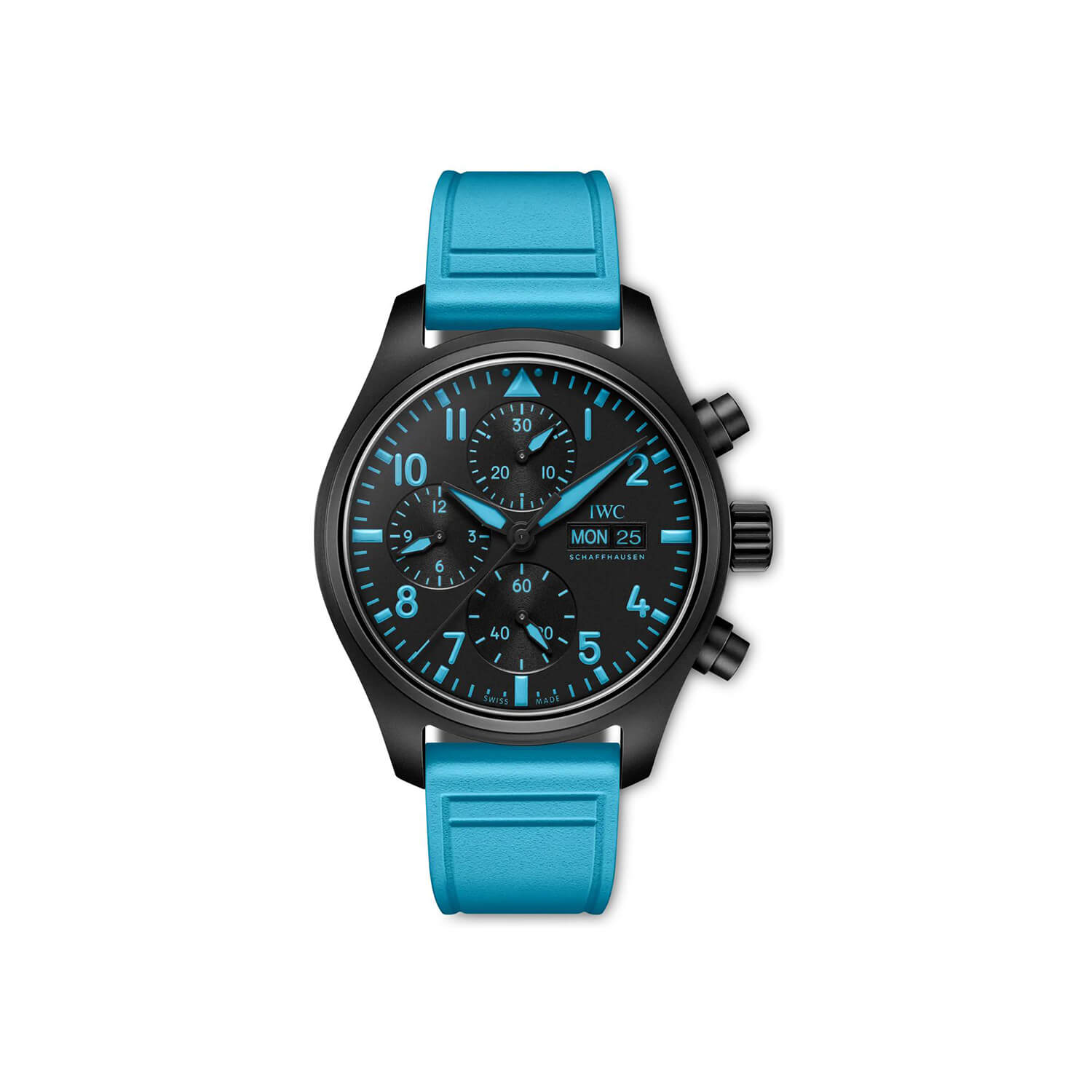 Montre IWC Schaffhausen Montre d'Aviateur Chronographe 41 George Russell Édition Limitée cadran Noir bracelet Caoutchouc IW389411