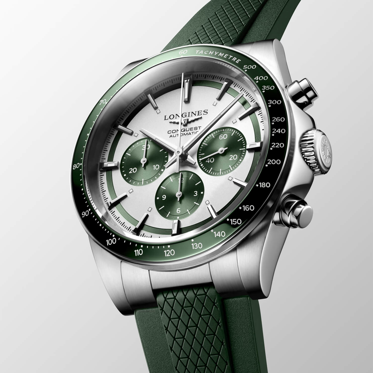 Montre Longines Conquest Chronographe L3.835.4.02.9 cadran Argent bracelet Caoutchouc L3.835.4.02.9