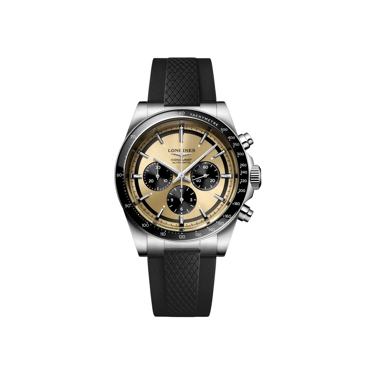 Montre Longines Conquest Chronographe L3.835.4.32.9 cadran Doré bracelet Caoutchouc L3.835.4.32.9