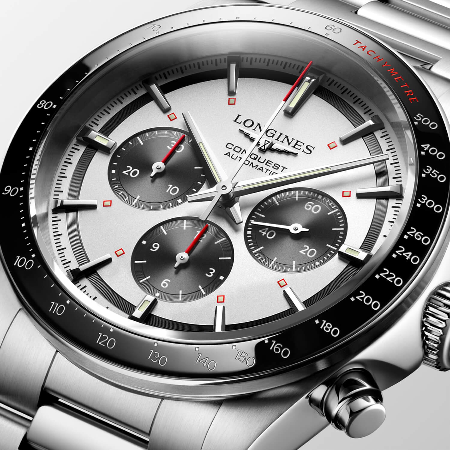 Montre Longines Conquest Chronographe L3.835.4.72.6 cadran Argent bracelet Acier L3.835.4.72.6