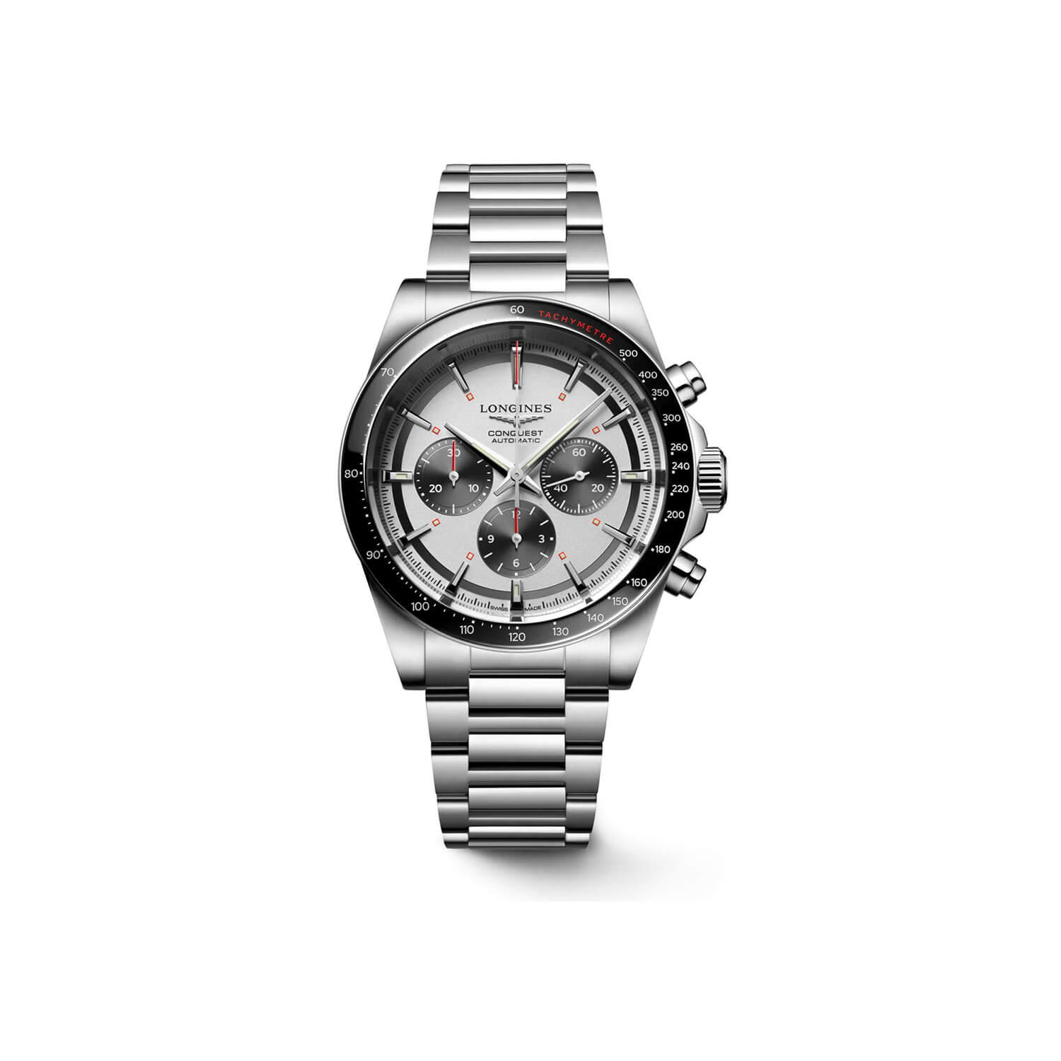 Montre Longines Conquest Chronographe L3.835.4.72.6 cadran Argent bracelet Acier L3.835.4.72.6