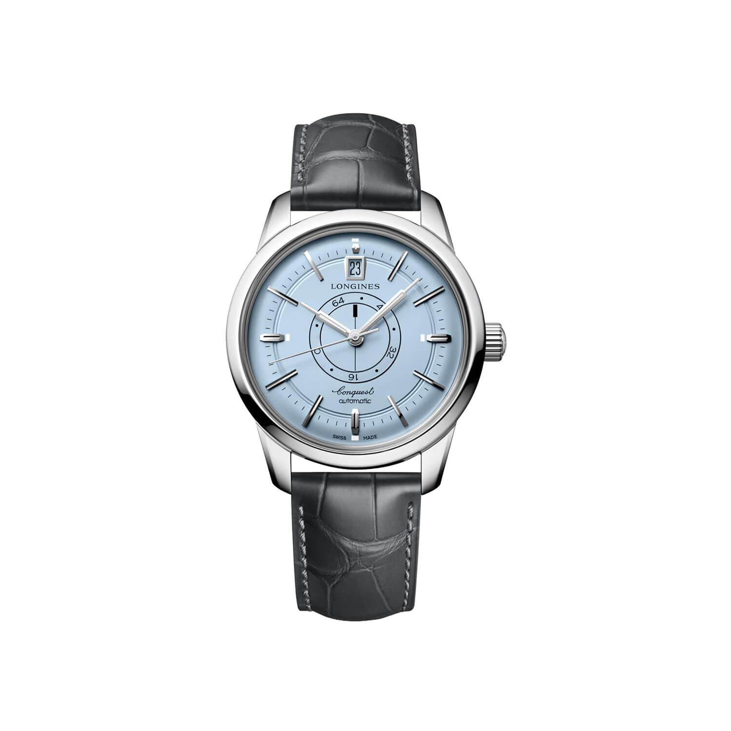 Montre Longines Conquest Heritage Central Power Reserve L1.648.4.92.2 cadran Bleu bracelet Cuir d'alligator L1.648.4.92.2