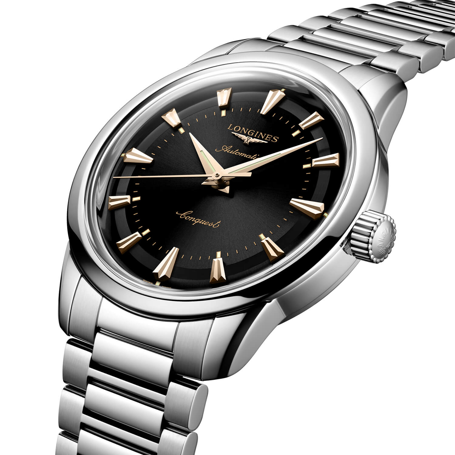 Montre Longines Conquest Heritage 38mm L1.649.4.52.6 cadran Noir bracelet Acier L1.649.4.52.6
