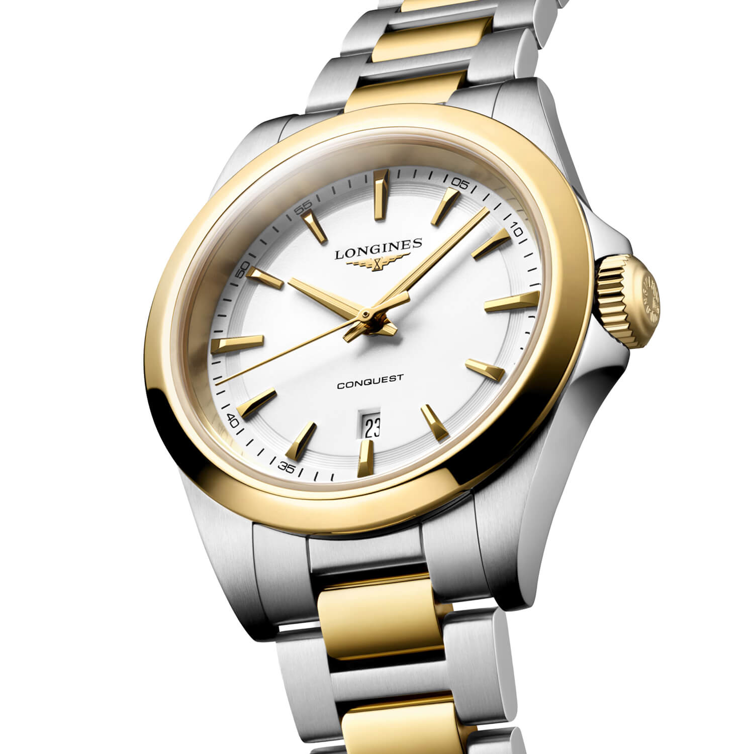 Montre Longines Conquest Quartz 30mm L3.350.3.12.7 cadran Blanc bracelet Acier/PVD L3.350.3.12.7