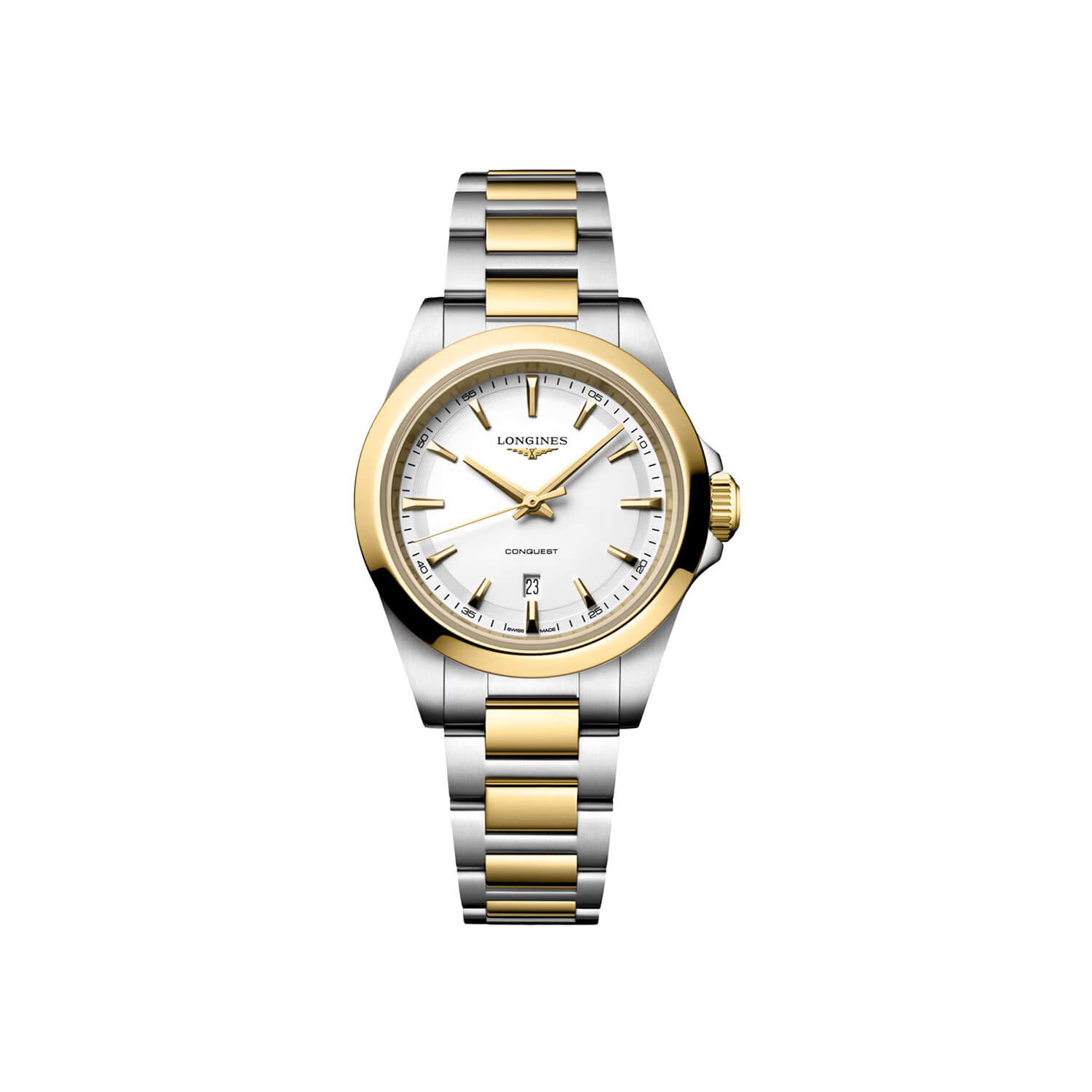 Montre Longines Conquest Quartz 30mm L3.350.3.12.7 cadran Blanc bracelet Acier/PVD L3.350.3.12.7