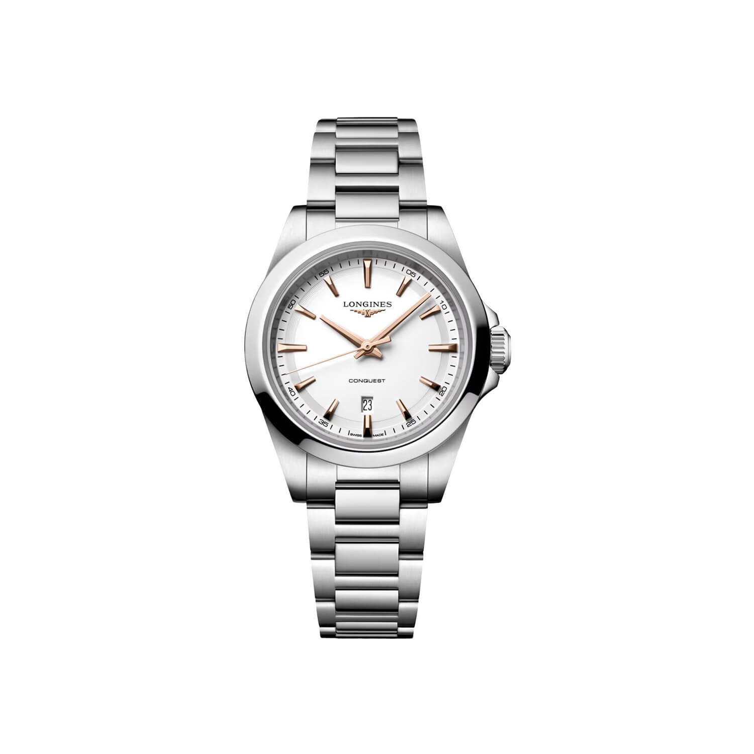 Montre Longines Conquest Quartz 30mm L3.350.4.18.6 cadran Blanc bracelet Acier L3.350.4.18.6