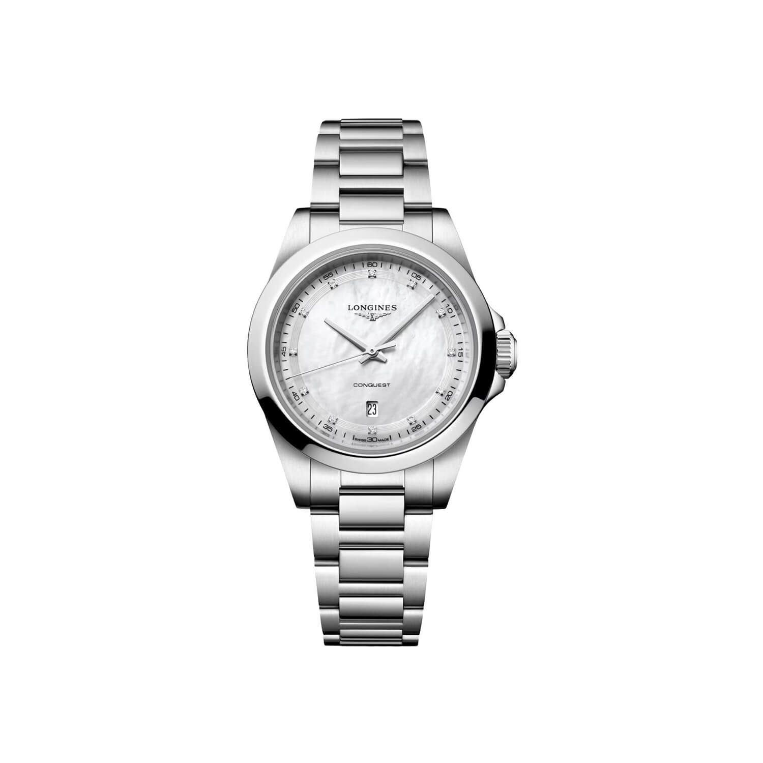 Montre Longines Conquest Quartz 30mm L3.350.4.87.6 cadran gris bracelet Acier L3.350.4.87.6