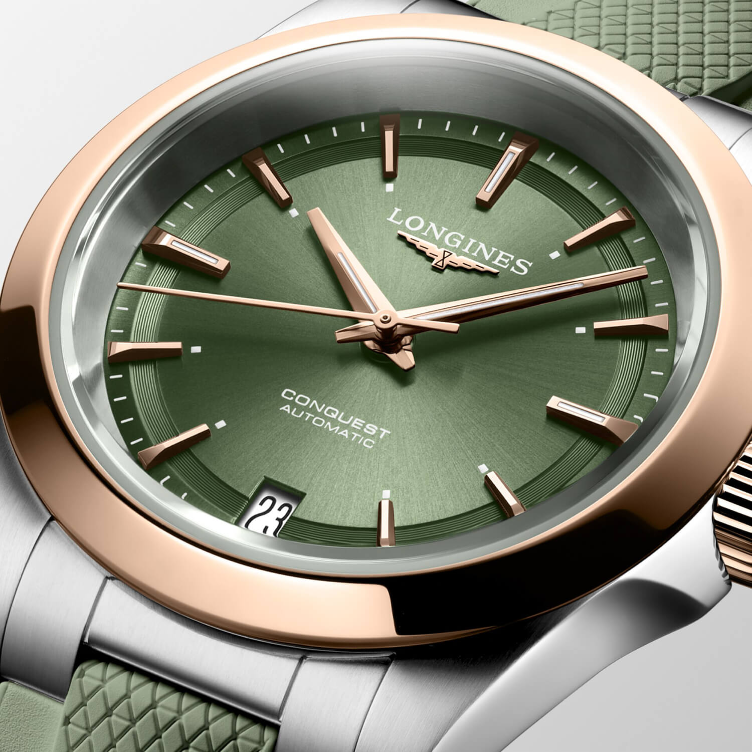 Montre Longines Conquest 34mm L3.430.5.02.9 cadran Vert bracelet Caoutchouc L3.430.5.02.9
