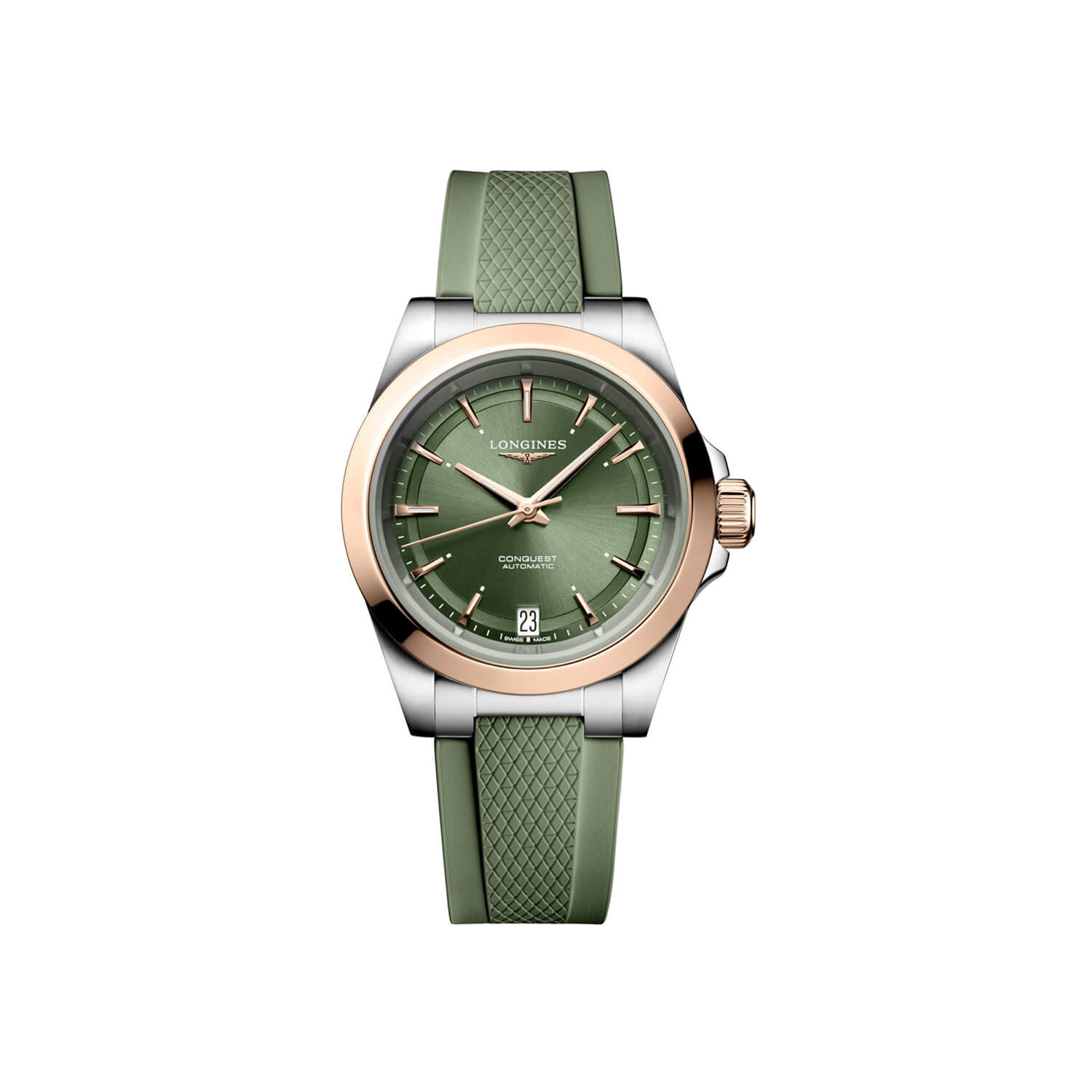 Montre Longines Conquest 34mm L3.430.5.02.9 cadran Vert bracelet Caoutchouc L3.430.5.02.9