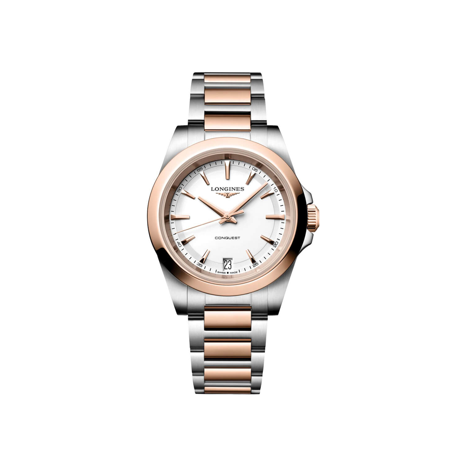Montre Longines Conquest Quartz 34mm L3.460.3.18.7 cadran Blanc bracelet Acier/PVD L3.460.3.18.7