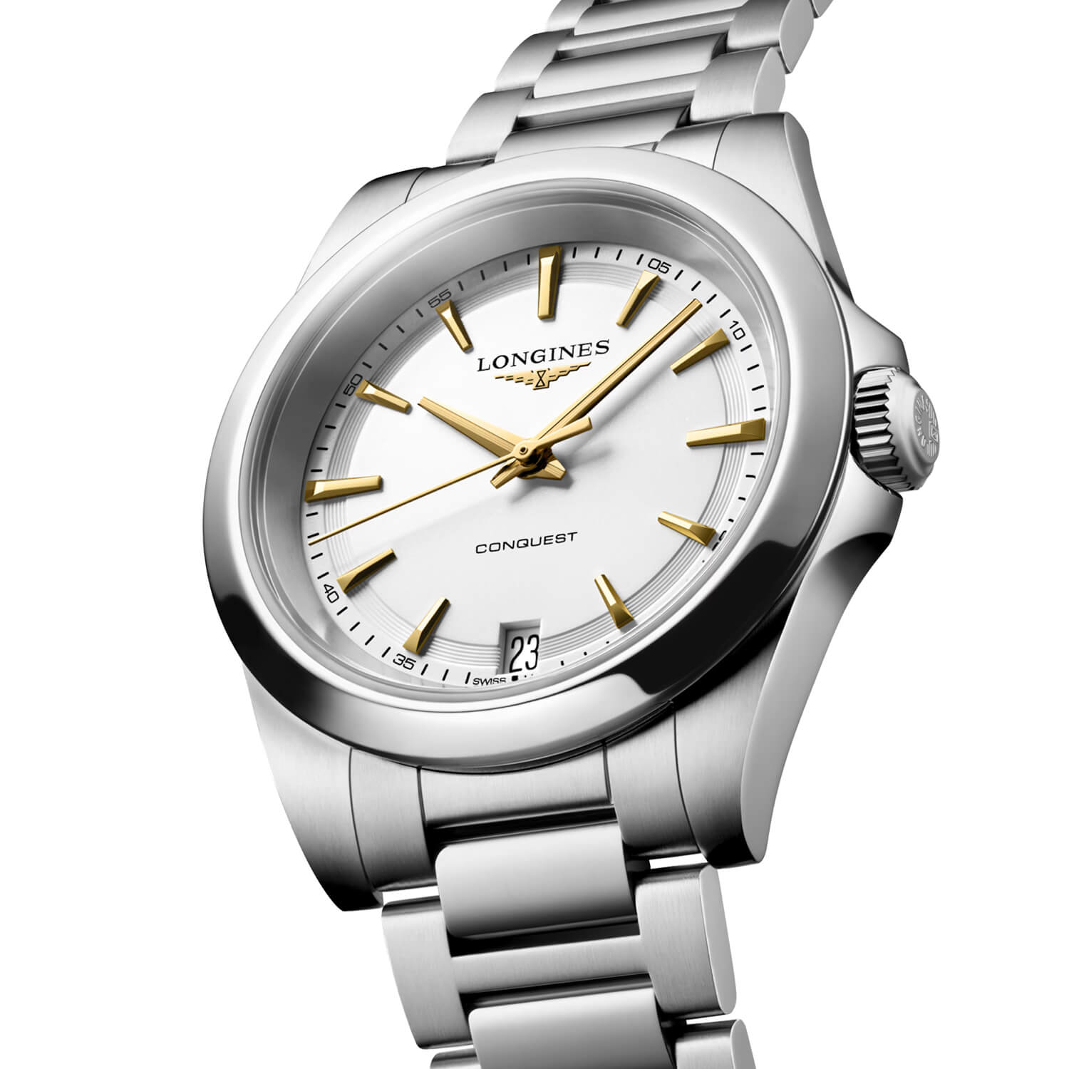 Montre Longines Conquest Quartz 34mm L3.460.4.12.6 cadran Blanc bracelet Acier L3.460.4.12.6