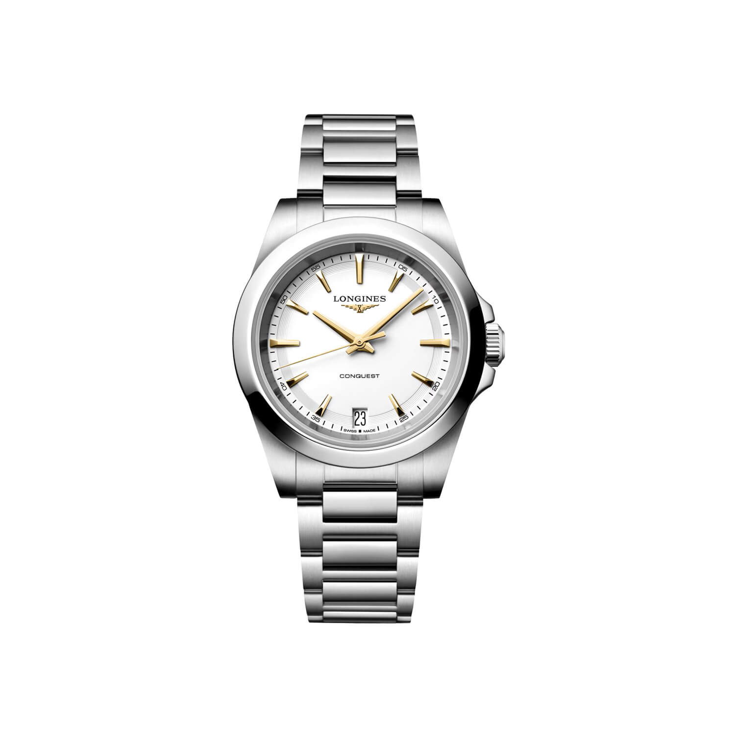 Montre Longines Conquest Quartz 34mm L3.460.4.12.6 cadran Blanc bracelet Acier L3.460.4.12.6